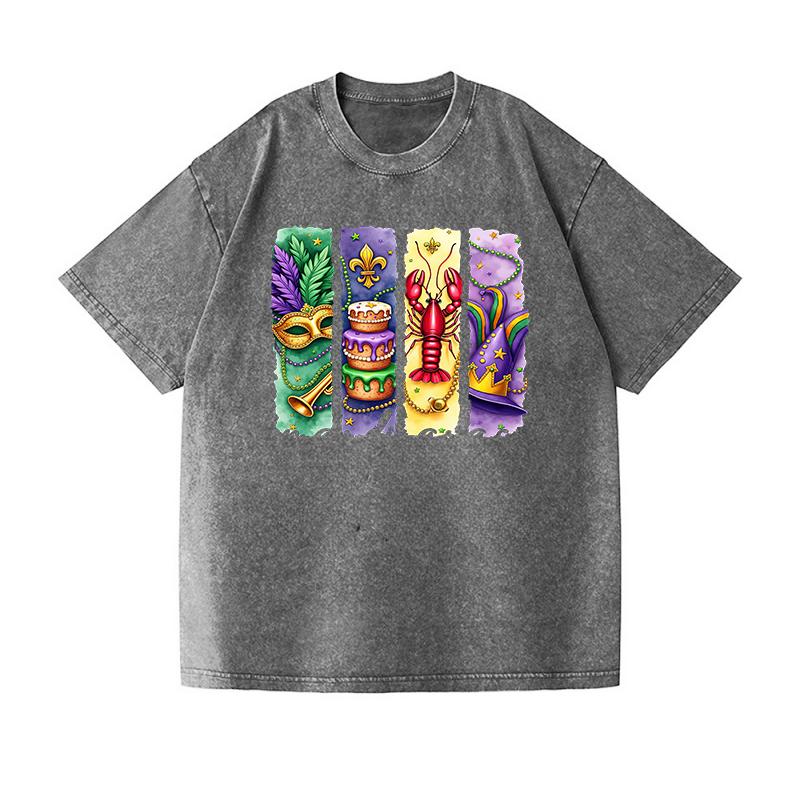 Oversized Mardi Gras Graphic Washed T-Shirt Summer Cotton Carnival Print Tees Holiday Vintage Street Party Man Clothes