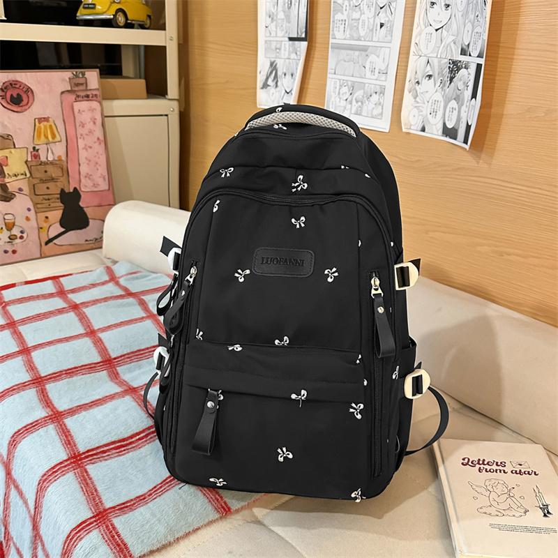 Damen-Rucksack mit Stickerei-Schleife, große Kapazität, Schultasche für Studenten