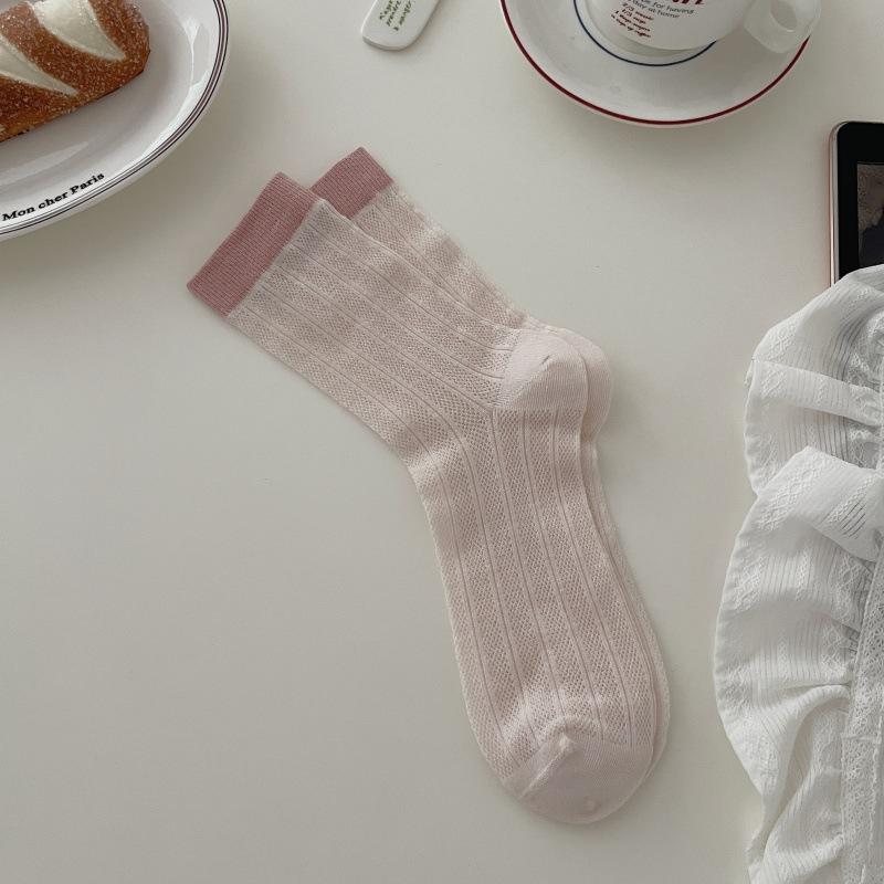 Ladies Spring and Summer Thin Color Hollow Out Boneless In The Tube Pile Pile Cotton Socks