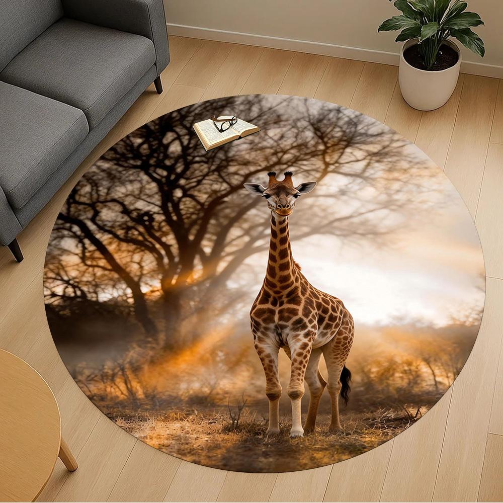 1pc Giraffe Savannah Round Chair Mat Office Area Rug - Non-Slip, Floor Mat for Office, Bedroom, and Indoor Decor P127038