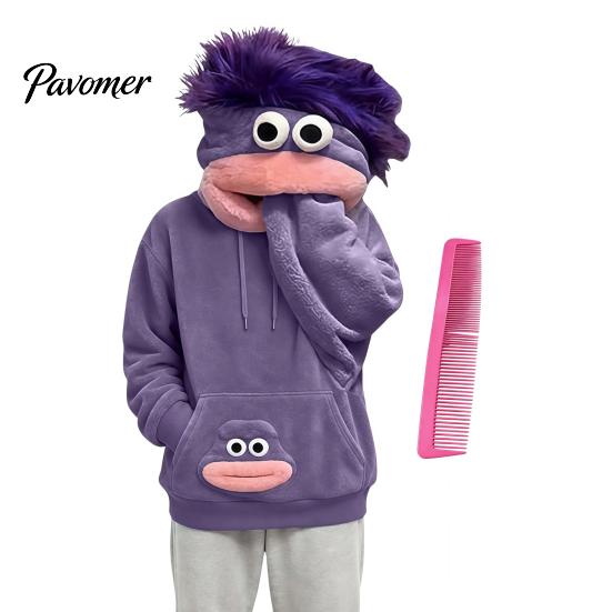 Unisex Pullover Top Big Mouth Creature Flannel Hoodie with Comb, Men Women Oversized Hooded Hoodies Sweatshirt, Thickened Plush Casual for Fall Winter