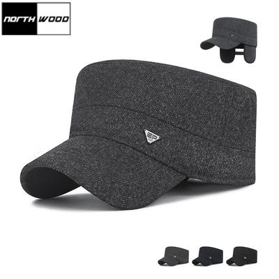 Ziemas vīriešu plakana cepure ar biezu samta ausu aizsardzību, beisbola cepure, silta kokvilnas trucker cepure