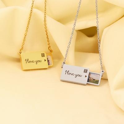 Personalized Locket Necklace Custom Envelope Necklace Pull Out Photo Locket Pendant Exquisite Custom Picture Pendant For Women