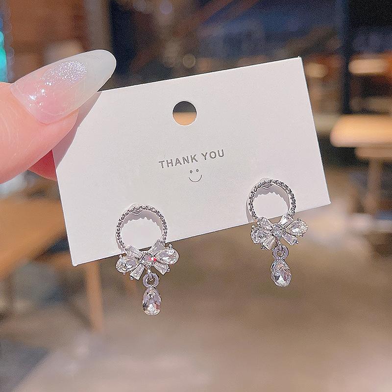 New Exquisite Zircon Flower Drop Earrings for Women Korean Elegant Luxury Long Tassel Earring Girls Party Temperament Jewelry