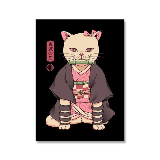 

Рамка из цельного дерева, японский постер с котом, мультяшный самурай, гейша, кот, кофе, принт, настенная художественная картина, ретро холст, картина для детской комнаты, домашний декор 15*20cm(with frame)