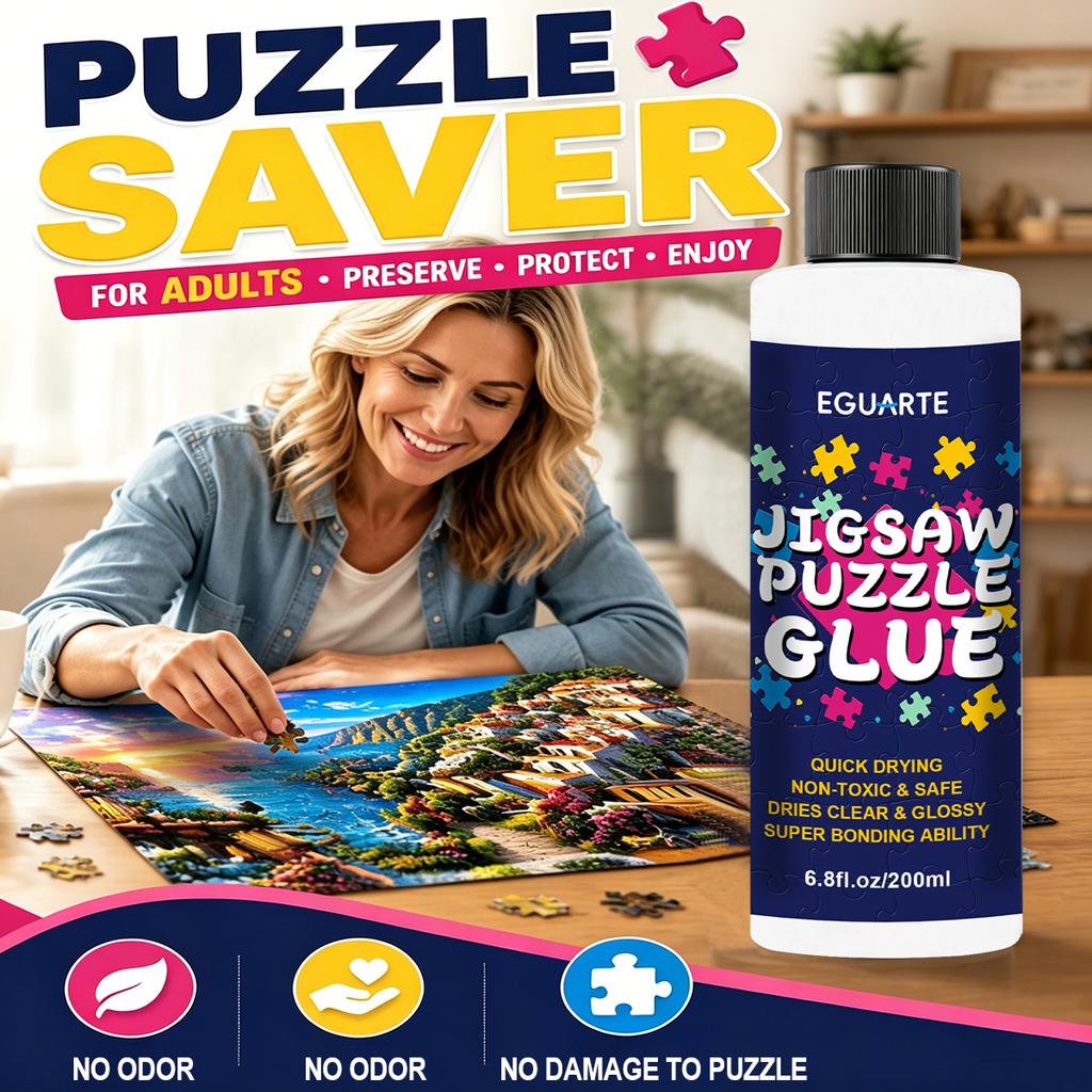 Puzzle Glue 200ml Quick Drying Clear Sealer with Applicator for Jigsaw Puzzles Painting Photo Fabric Art Craft Preservation
