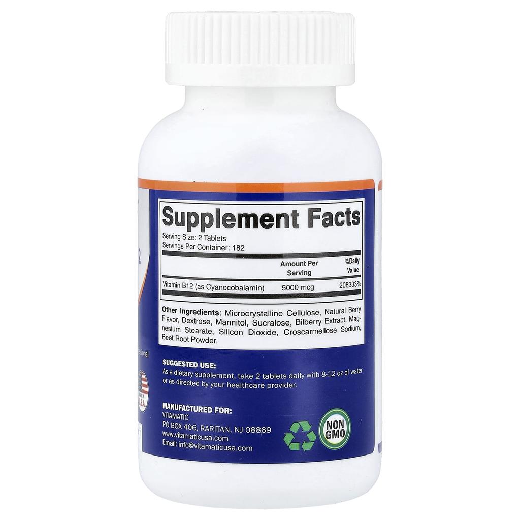 Vitamatic, Vitamin B12, Natural Berry, 365 Quick-Dissolving Tablets (2,500 mcg per tablet)