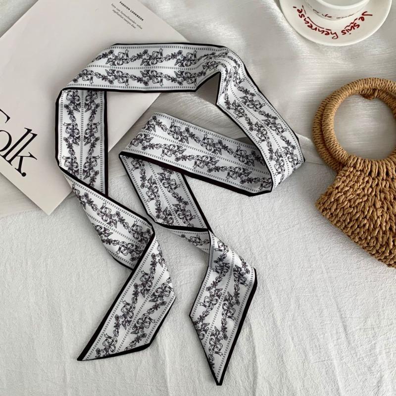Silk Scarf Long Female Minimalist Striped Streamer Headscarf Braided Hair Band Decorative Scarf Cashew Belt