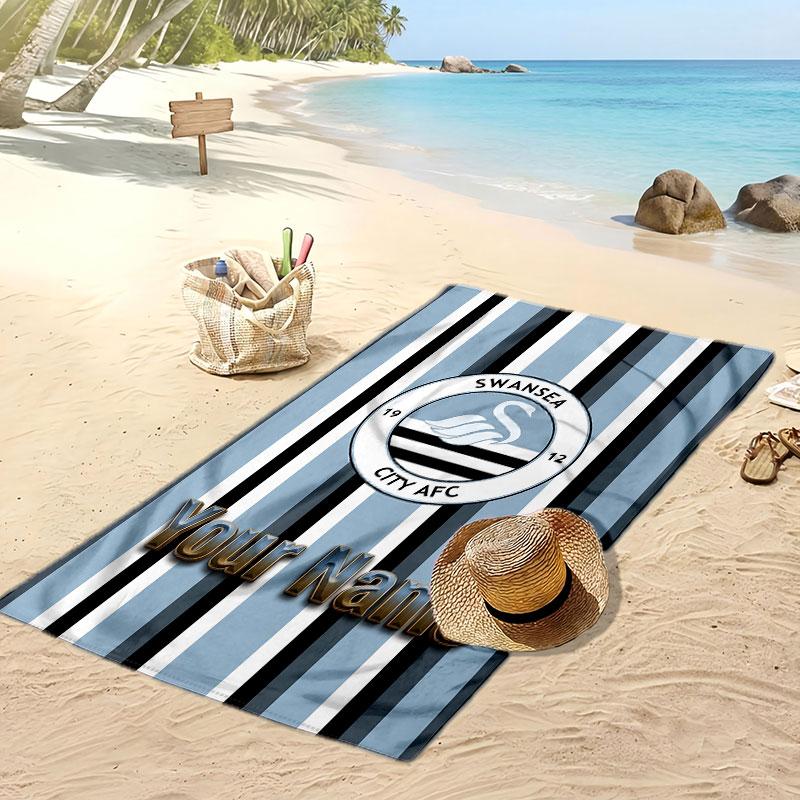 Swansea City FC Personalisiertes Bedrucktes Strandtuch Fußballlogo Unterstützung Benutzerdefinierter Name Text Absorptionsfähiges Handtuch für Sport Reisen Besonderes Geschenk