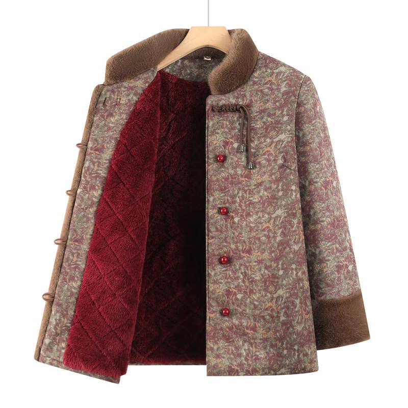 Women's Elderly Winter Tang Suit Fleece-Lined Cotton Padded Jacket