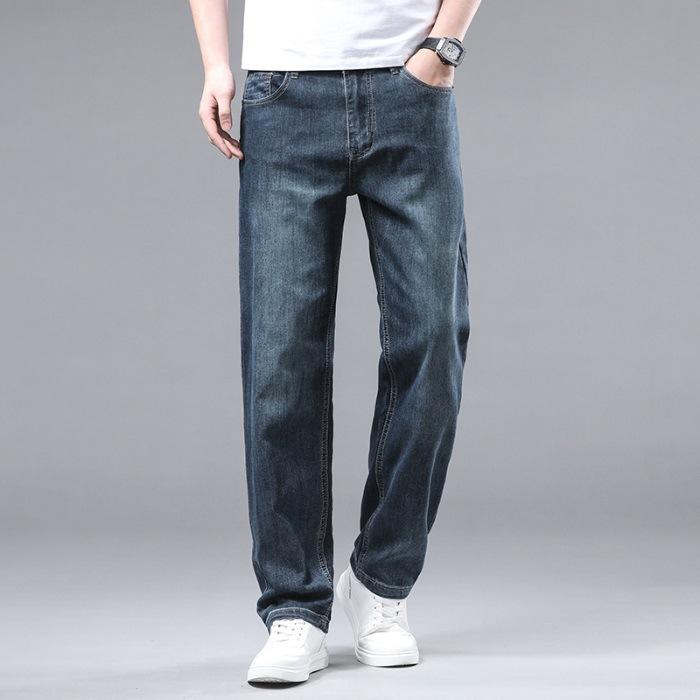

Летние тонкие джинсы мужские молодежные осенне-зимние свободные прямые широкие брюки деловые джинсы 42
