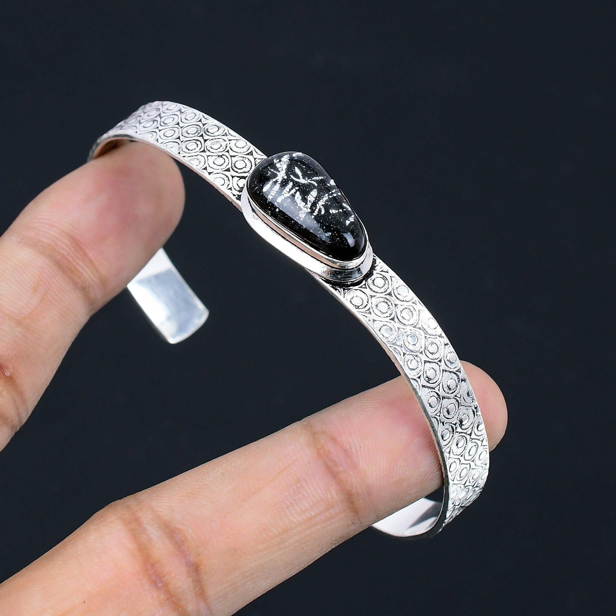 

Natural American Dichroic Glass Gemstone Bangle Adjustable 925 Sterling Silver Adjustable