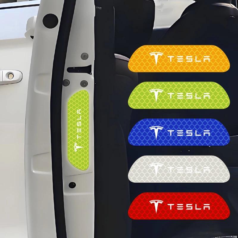 4PCS/set Car Door Safety Warning Reflective Mark 3D Sticker for Auto Styling Suitable For Tesla Model 3 Model X Y Style Roadster