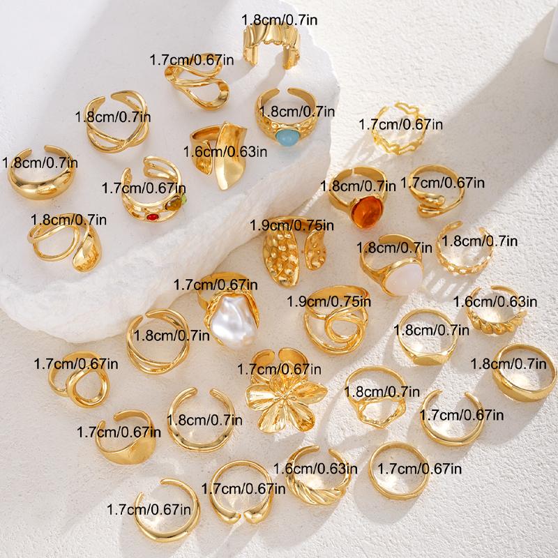 Vintage Blumen Geometrisches Ring Set Für Frauen Unregelmäßige Lavatextur Barocke Perle Edelstein Fingerringe Trendiger Statement Schmuck