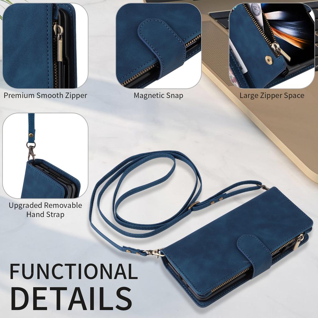 Applicable to Samsung Z Fold 6 leather case Z Flip5 folding mobile phone retro matte zipper wallet diagonal straddle
