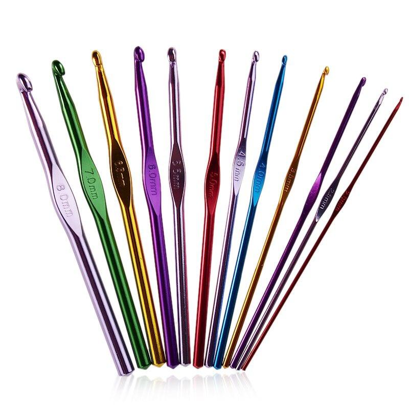 12pcs Metal Handle 2-8mm Crochet Hook Set Colorful Stainless Steel Knitting Needles Yarn Sweater Weave Sewing Needles Craft Tool