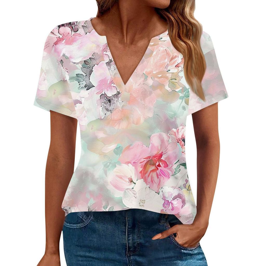 Women's Summer Fashion Casual Short Sleeve V Neck T-Shirt Tops