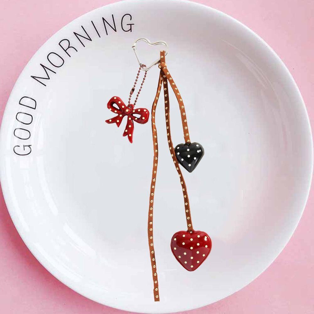 Anti-Lost Handmade Bow Keychain Hanging Braid Rope Key Chain Heart Phone Charm  Jewelry Accessories
