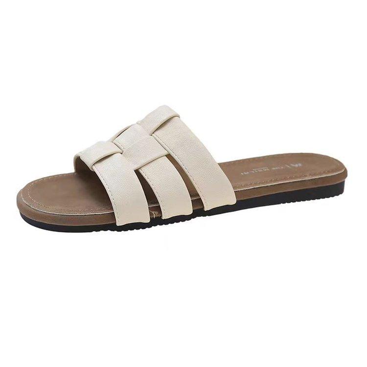 Flat Bottom Woven Hollow One-word Drag Women's Outer Wear New Summer Skirt Soft Bottom Beach Roman Cool Slippers