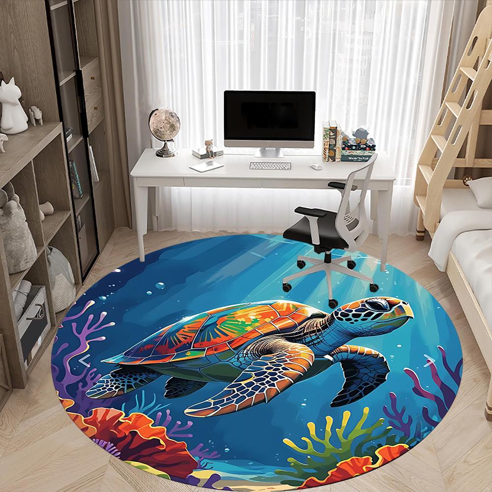 1pc Sea Turtle Chair Carpet for Office Non-Slip, Machine Washable Rug for Office, Room - Holiday Decor, Machine Made Yy251016142