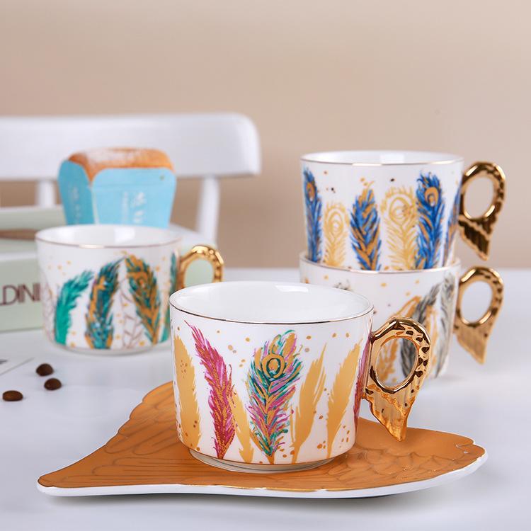 Light Luxury Angel Ceramic Cup Dish Cover, European High Aesthetic Coffee Mug, Home Afternoon Tea Cup, Holiday Gift Water Cups