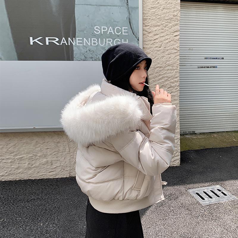 Cangzhou new large size cotton-padded clothes women's short student cotton-padded clothes loose hooded big fur collar cotton-padded jacket
