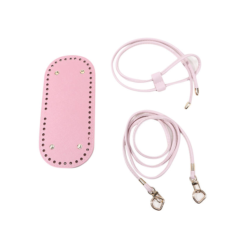 3Pcs DIY Crochet Bag Accessories Kit PU Leather Bag Bottom with Holes Plate Shoulder Strap Drawstring for Handmade Bucket Bags