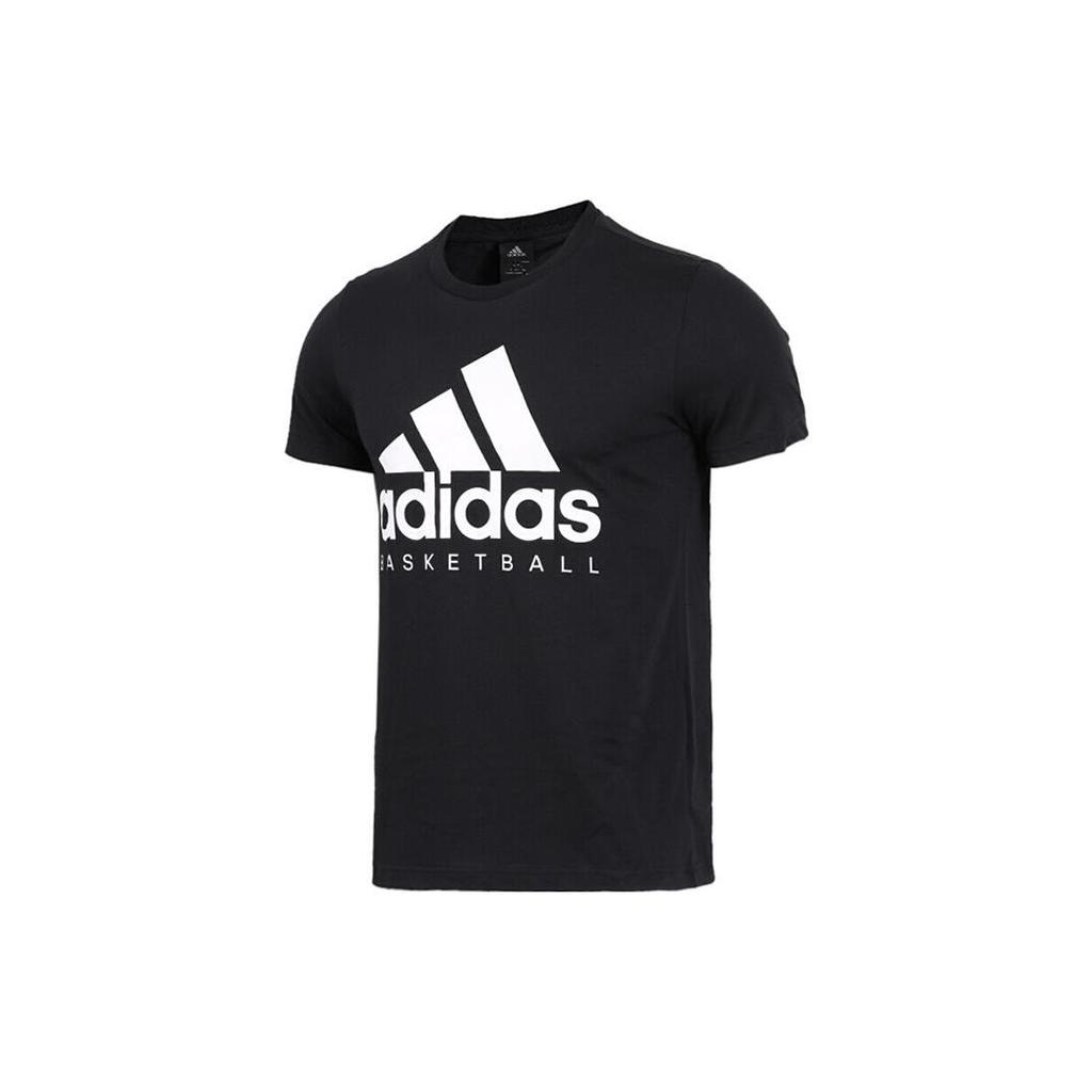 Adidas Letter Logo Printed Basketball Sports Crew Neck Short Sleeve T-Shirt Men Tops Black DN4121
