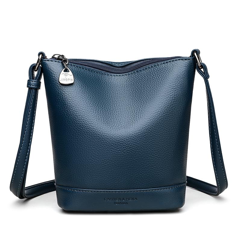 Women's Black Textured Leather Bucket Bag Adjustable Crossbody Bag