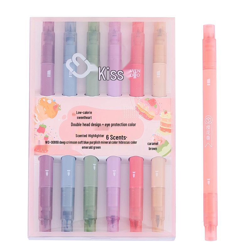 Morandi Double-Ended Highlighter Pen - Eye-Safe Macaron Colors for Students