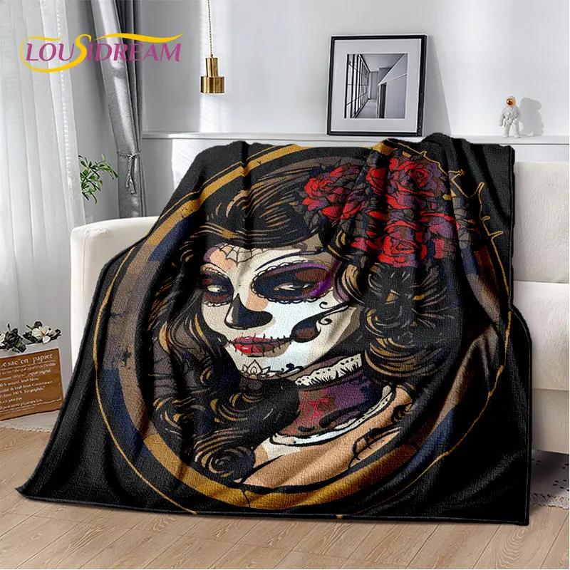 3D Gothic Horror Weiblicher Schädel Totes Mädchen Weiche Plüschdecke, Flanelldecke Überwurfdecke für Wohnzimmer Schlafzimmer Bett Sofa Picknick