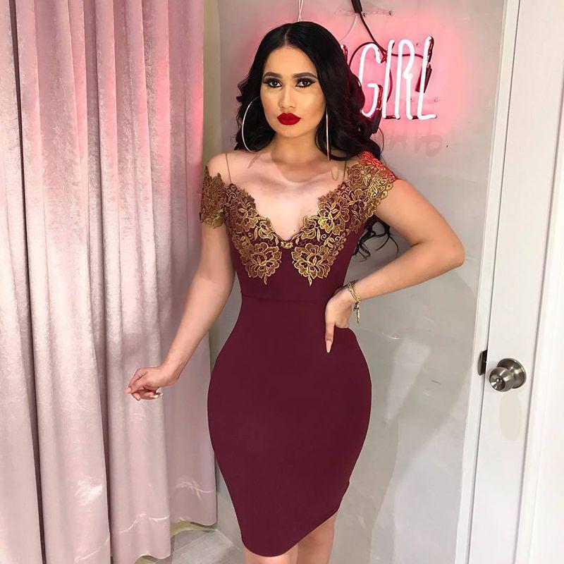 Stunning Women Off Shoulder Deep V-neck Bodycon Backless Mini Dress For Events