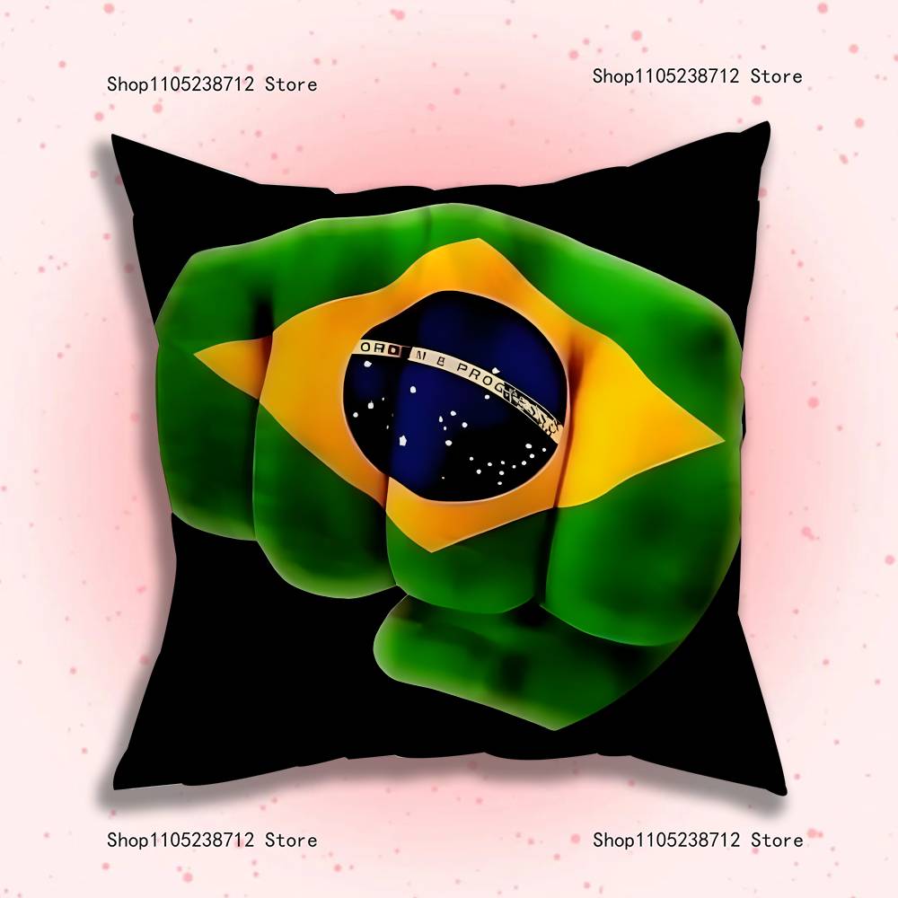 Estetyczna poszewka na poduszkę z flagą Brazylii Pluszowy materiał Miękka poszewka na poduszkę Dwustronny nadruk Pokrowiec na poduszkę do sofy Rzut