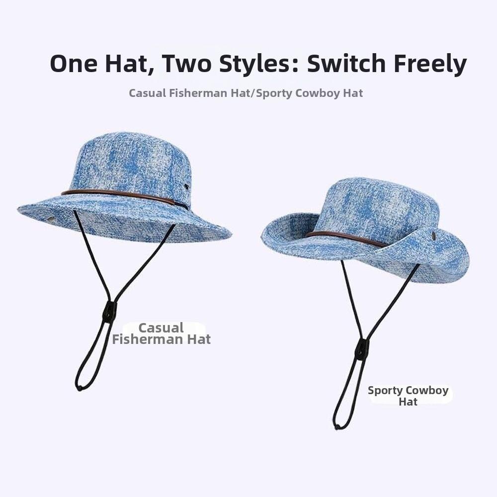 Drawstring Sunshade Cowboy Hat Breathable Fishing Cap Sun Cap Sunscreen Basin Cap  Camping