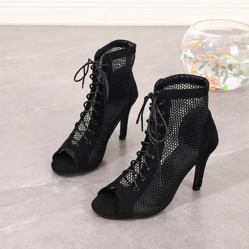 Fashion New Women Fashion Show Net Fabric Cross Strap Sexy High Heel Sandals Woman Shoes Pumps Lace-up Peep Toe Sandals Casual Mesh