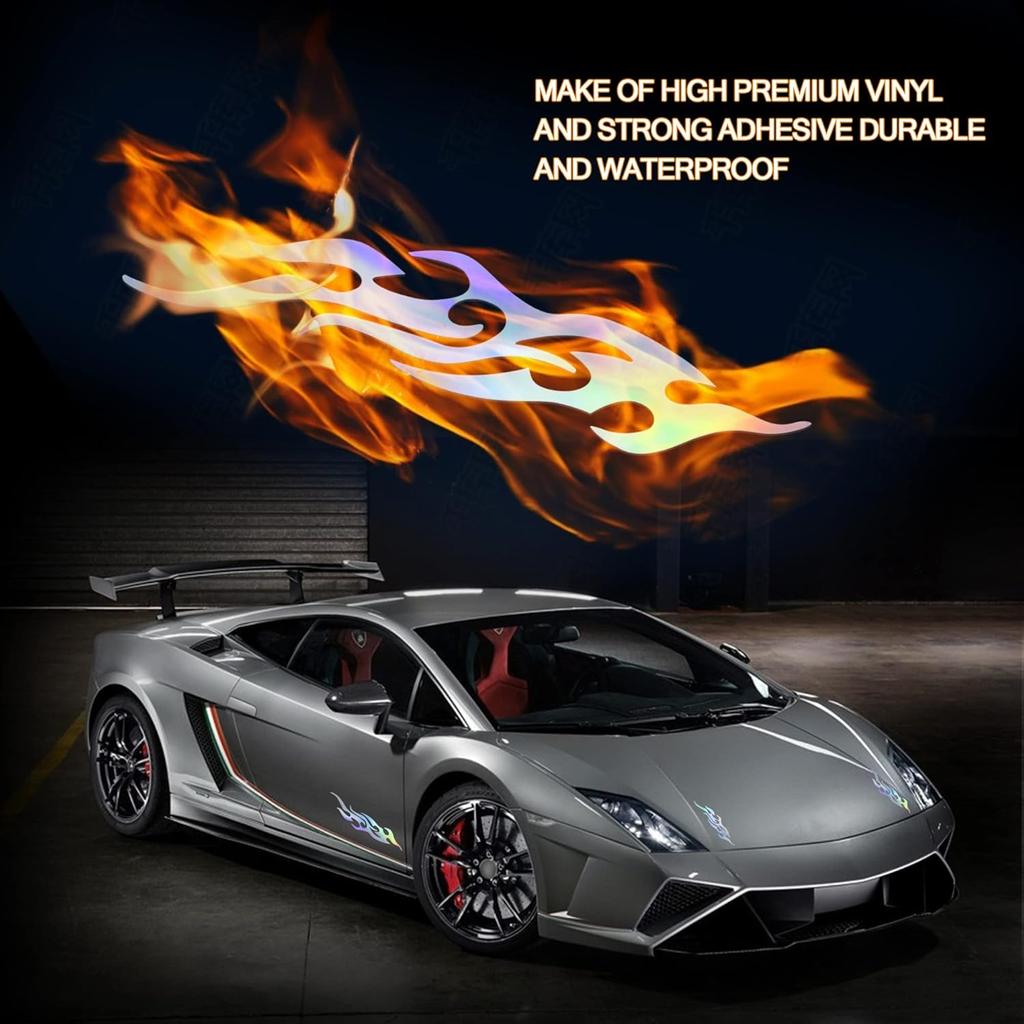 TOMALL 4 Pcs 12cm+29cm Flame Reflective Sticker for Car Flame Racing Sports Stripe Decal for Golf Cart Vinyl Waterproof Decal DIY for Car Body Side