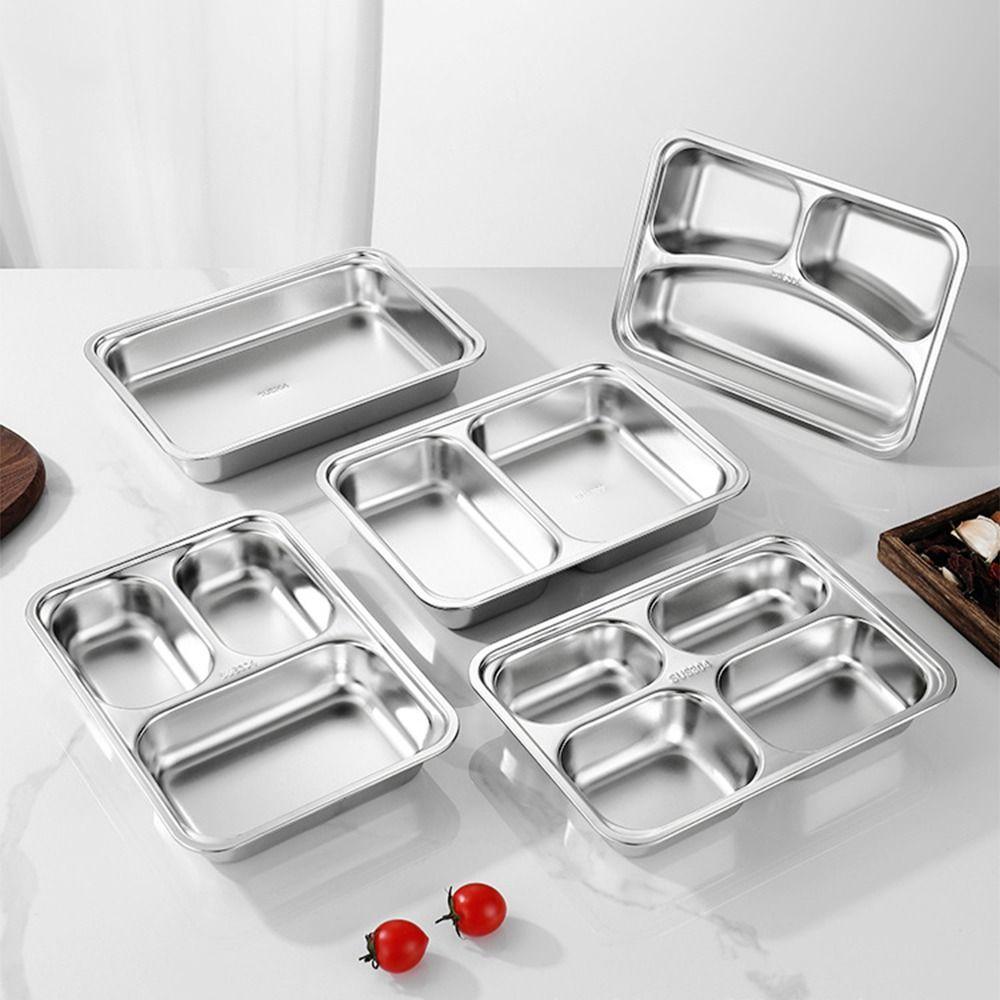 with Lid Divided Dinner Tray Stainless Steel Fast Food Plate Divided Lunch Box  Kitchen Supplies