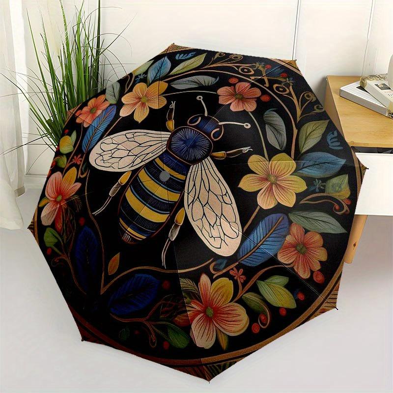 

Colorful Bee & Floral Mandala Wall Art DecorUmbrella with Cute Design, Portable 3-Fold Compact Umbrella for Men & Women, Valentine s Day Mother s Day