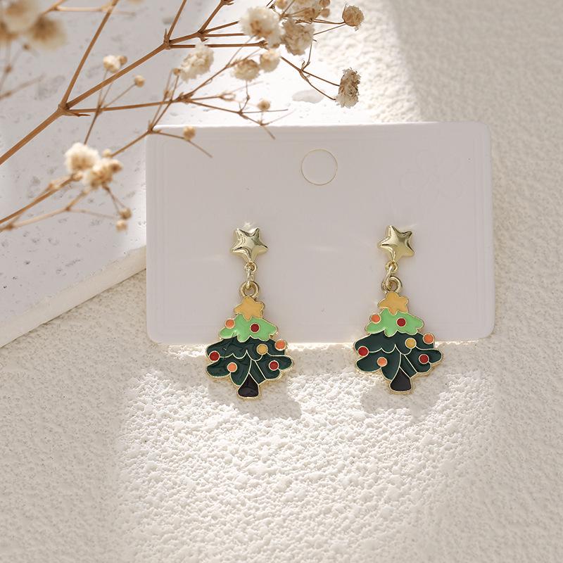 European & American Cartoon Rhinestone Christmas Earrings – High-End Asymmetrical Festive Jewelry for Women