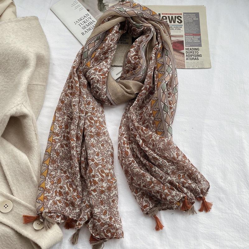 Spain Luxury Fashion Lovely Floral Tassel Viscose Shawl Scarf Lady Print Pashmina Stole Wrap Snood Bufandas Muslim Hijab