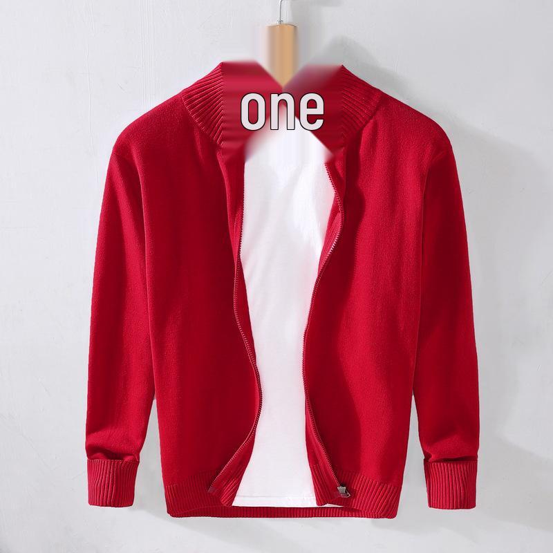 Men's Business Casual Slim Fit Zipper Cardigan Sweater - Solid Color Knitwear Top
