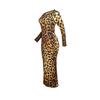 Damenmode Sexy Frühling/Herbst O-Ausschnitt Langarm Leopardenmuster Figurbetontes Midikleid