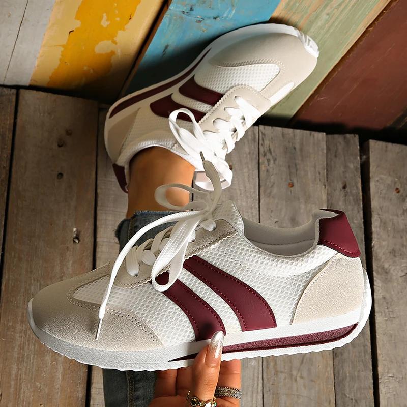 Fashion Women's Lightweight Casual Sneakers Breathable Mesh Running Sports Shoes for Women 2025 Fashion Striped Platform Trainers Woman