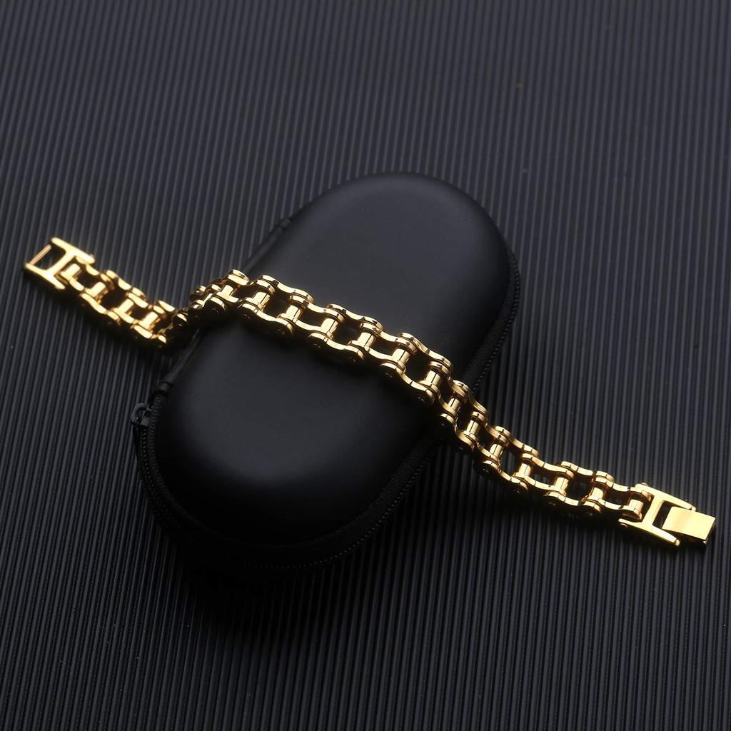 Jewelry Bracelet for Men Gold Chain Bike Bicycle Fashion Accessory Gift [Rockyu] (Gold)