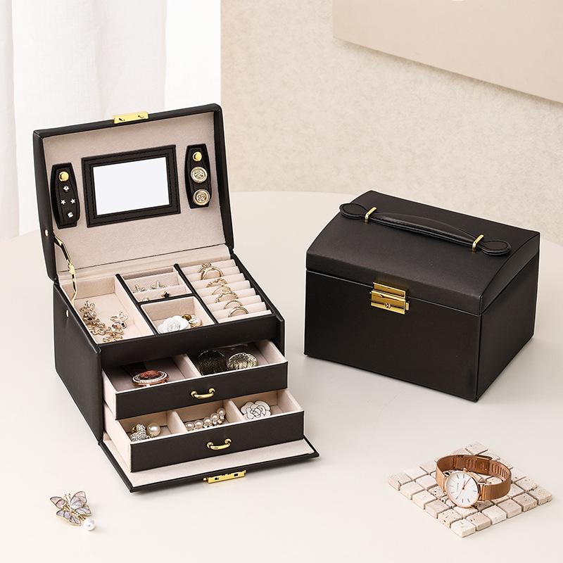

Премиальная трехъярусная шкатулка для хранения ювелирных изделий с выдвижными ящиками, для колец, серег, домашняя, легкая, роскошная, для хранения ювелирных изделий