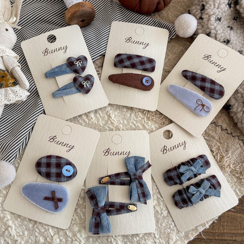 2 Pcs/Set Fabric Plaid Oval BB Clip Cartoon Hairpin Sweet Girl Hair Accessories Bangs Side Clip Barrettes Hair Clip Kids Headwear