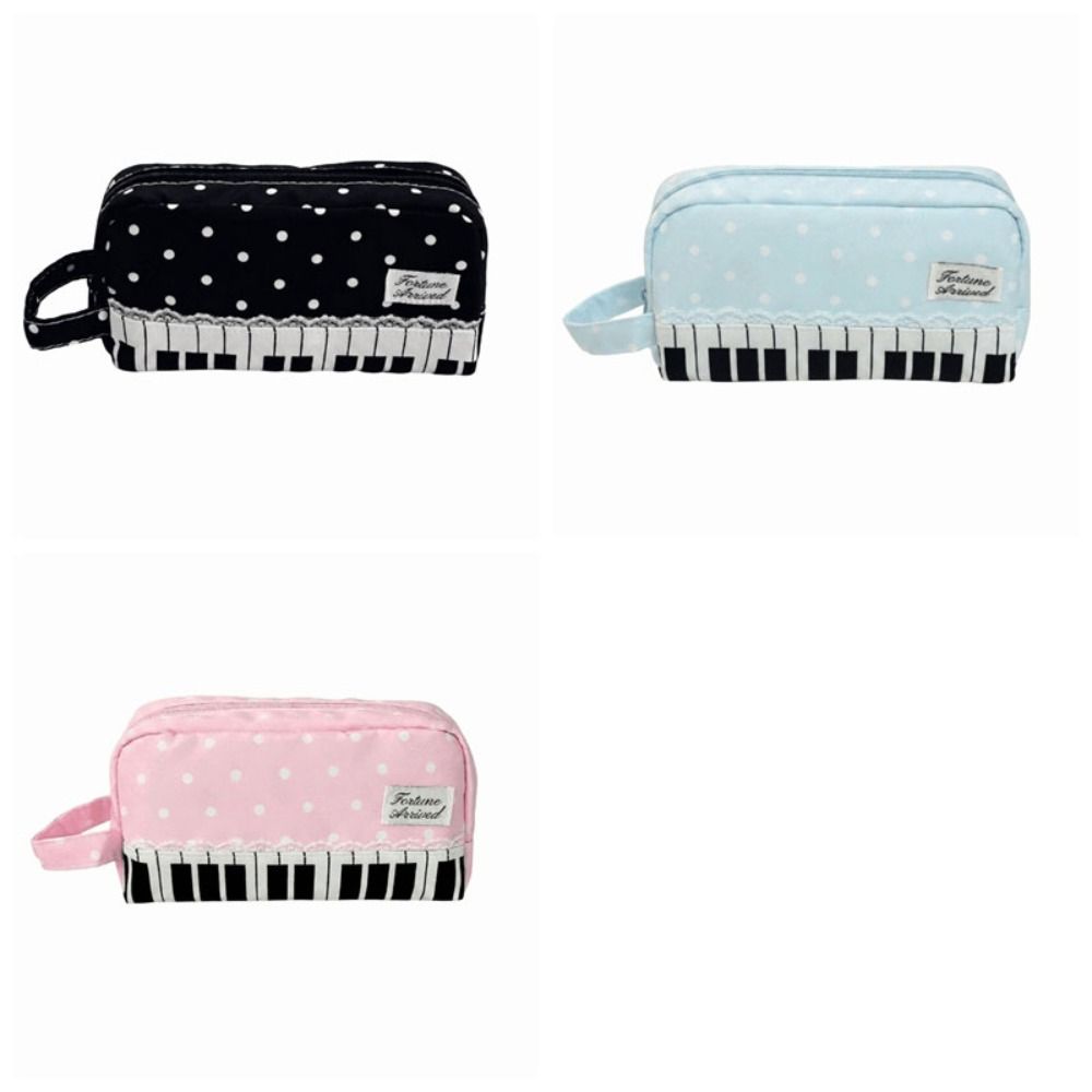 Met Handvat Piano Potloodtasje Kant Pen Tas Kawaii Stippen Potloodtasje Bureau Opberging