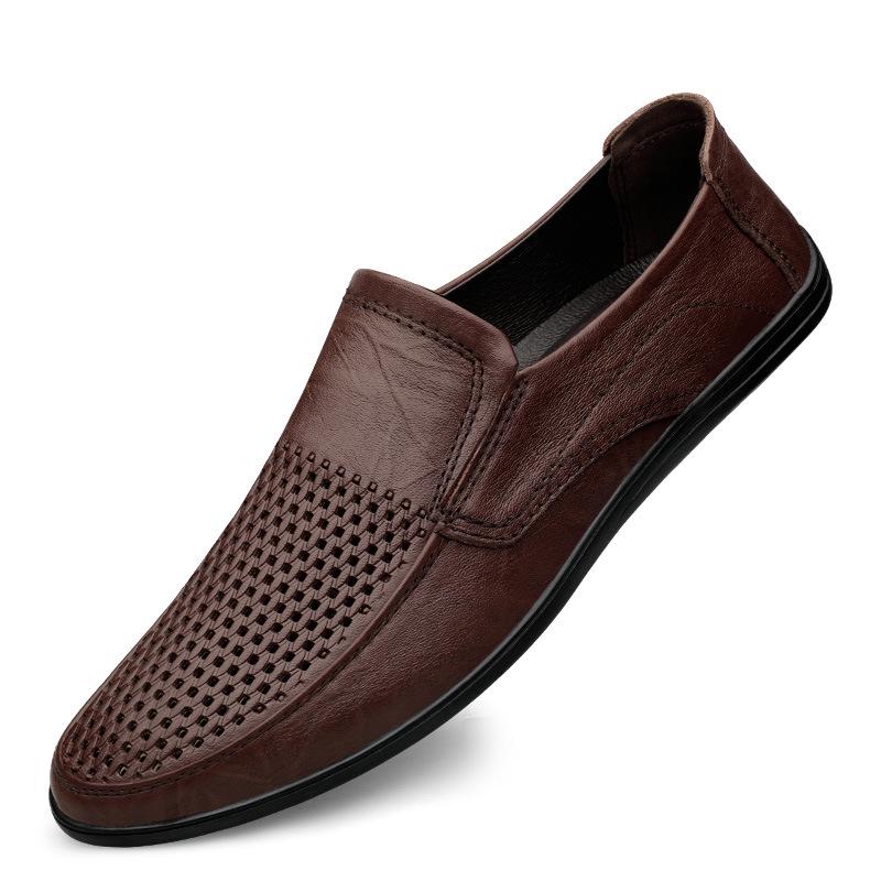 Men s Summer Casual Leather Slip-On Loafers - Trendy, Soft Sole, British Style Dad Shoes 38