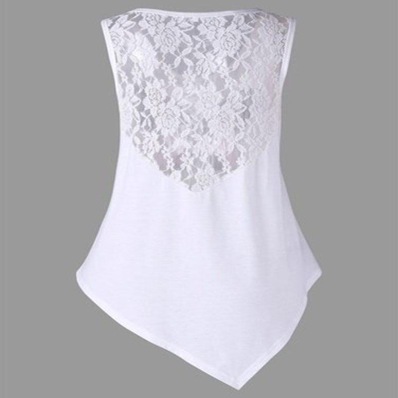 Stylish Women Sleeveless Butterfly Print Lace Patchwork T-shirt For Summer Chic