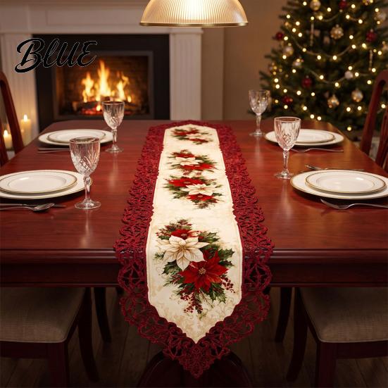 Weihnachts-Esstisch Saisonale Geschenke Rand Vintage mit Hohl-Accessoire Läufer Feiertagsläufer für die Familie